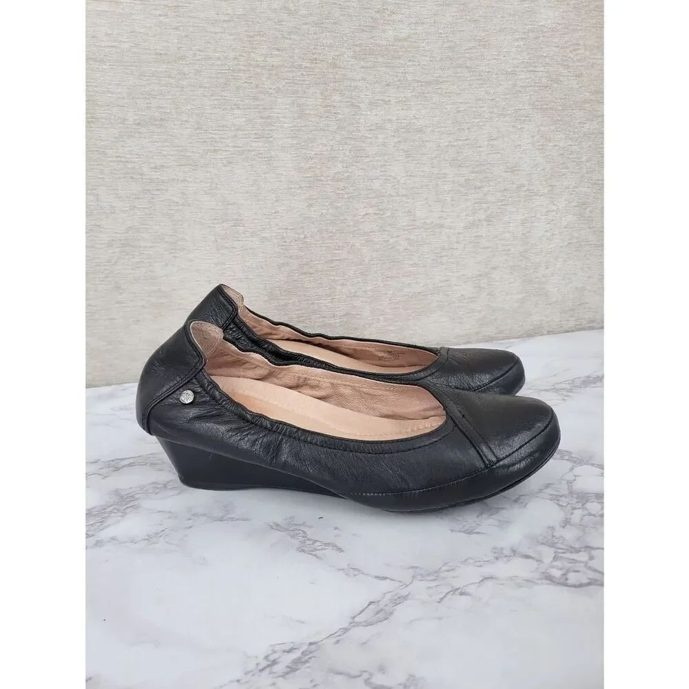 Nurture Black Leather Women's Low Wedge Ballet Flats